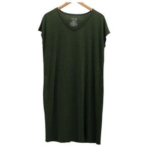 Time and Tru Womens Small Relaxed Fit V-Neck Green Hacci Knit Dress Side Pockets
